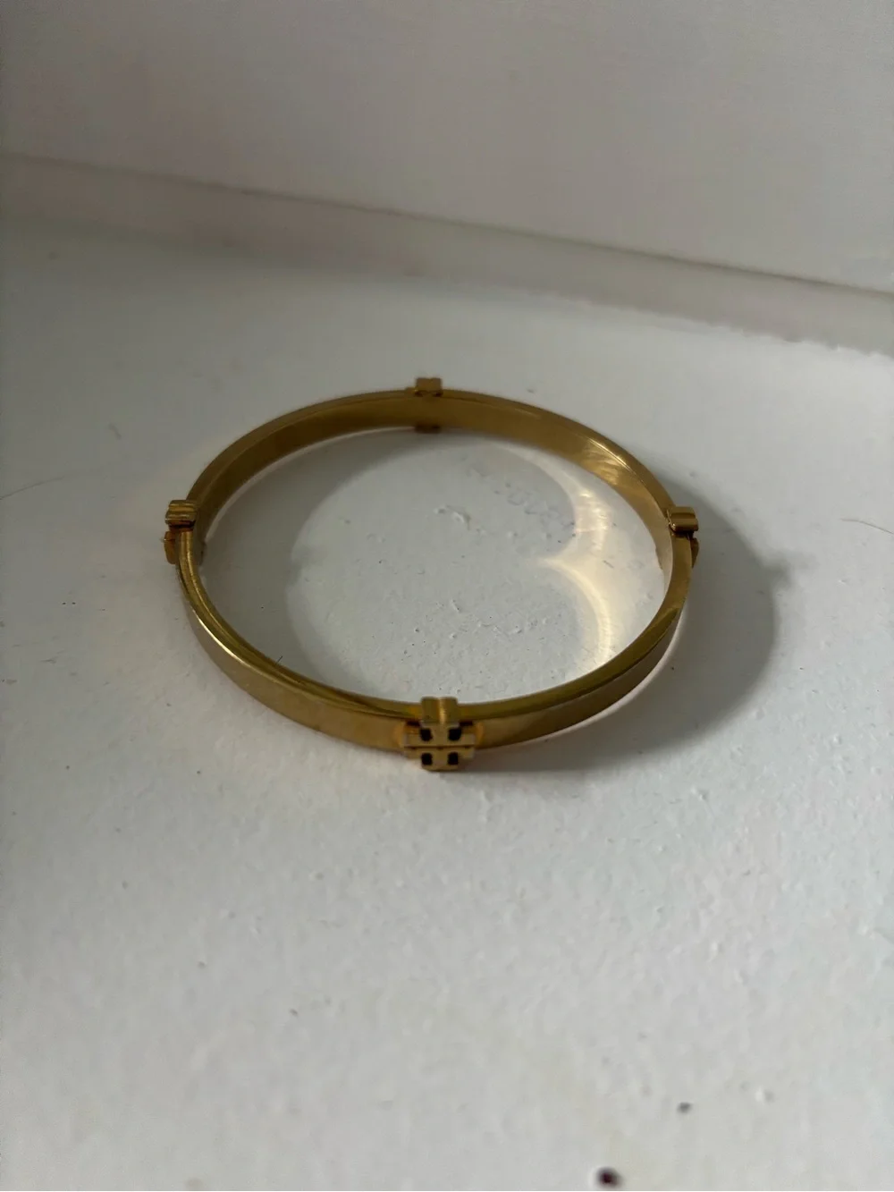 Tory Burch Gold-Tone Double Hinged Logo Bangle Bracelet